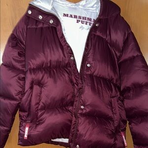 PINK Victoria's Secret Burgundy Marshmallow Puffer Jacket